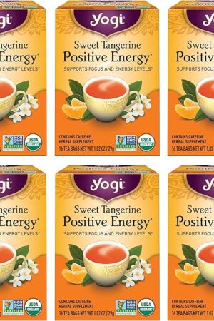 Yogi Sweet Tangerine Positive Energy Tea - 16 Tea Bags per Pack (6 Packs) - Organic Tangerine Energy Tea - Includes Black Tea Leaf, Yerba Mate Leaf, Ashwagandha Root & More