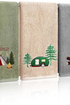 3 Pcs Camping Hand Towels for Bathroom 100% Cotton Decorative Embroidered RV Hand Towels Farmhouse Campers Bathroom Decor 14 x 29 Inch Rustic Vintage Gifts for Camping RV Kitchen