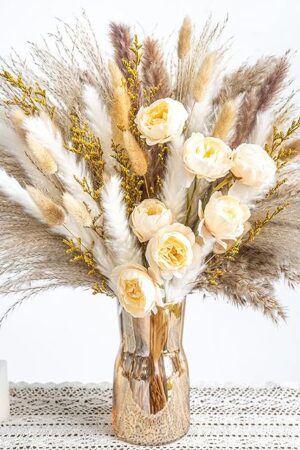 Boho Decor Bouquet - Artificial Flowers and Pampas Grass Decor kit,Mix Dried Flower Arrangement Bunny Tail Home Table Rustic Farmhouse Bedroom Decor