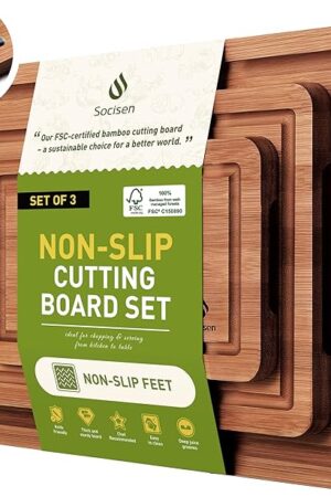 3 Packs Bamboo Cutting Board Set with Non Slip Feet and Over Sink Nice Solid Thick Wood Juice Groove Chopping Board Extra Large Big Small Best Hardwood Kitchen Counter Organic Vegetable