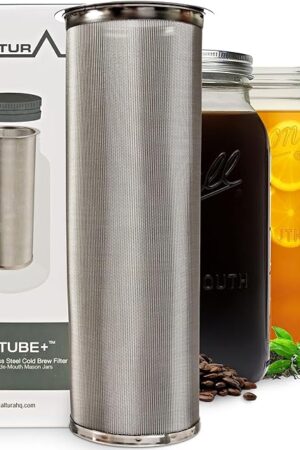 Altura The TUBE+ Cold Brew Coffee Maker and Tea Infuser for Wide Mouth Mason Jars - Stainless Steel Cold Brew Filter Strainer for Iced Coffee, Fruit Water & More - (64oz/2qt)