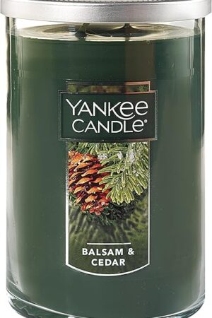 Yankee Candle Balsam & Cedar Scented, Classic Large 22oz Dual-Wick Tumbler Candle, Over 75 Hours Burn Time, Ideal for Holiday Season & Gifting