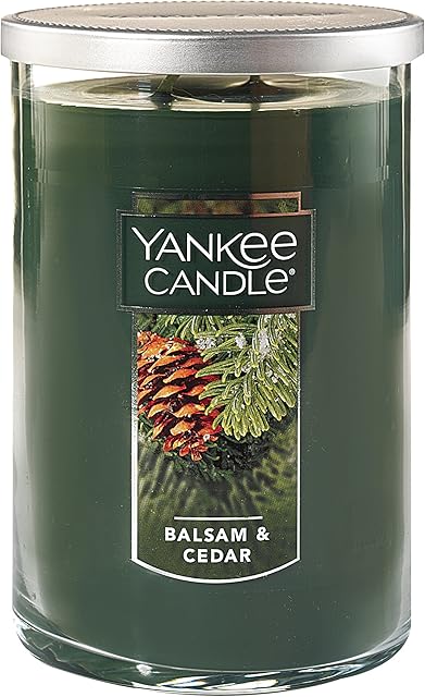 Yankee Candle Balsam & Cedar Scented, Classic Large 22oz Dual-Wick Tumbler Candle, Over 75 Hours Burn Time, Ideal for Holiday Season & Gifting