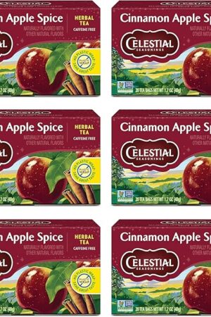 Celestial Seasonings Cinnamon Apple Spice Herbal Tea, Pack of 6 | Caffeine Free | 20 Tea Bags Box