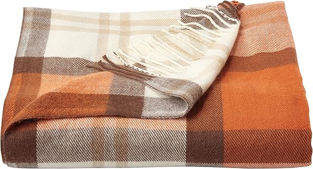 Lavish Home Collection Faux Cashmere Acrylic Oversized Throw Blanket - Luxuriously Fluffy, Soft Cashmere-Like Woven Acrylic, Breathable with Stylish Vintage Design - Spice Plaid