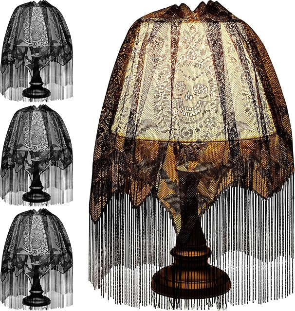 2 Pcs Halloween Lamp Shade Cover Decoration Black Lace Lampshades Cover Large Bat Skull Decorations for Halloween Festive Party Supplies Indoor Outdoor Decor 20 x 60 Inch