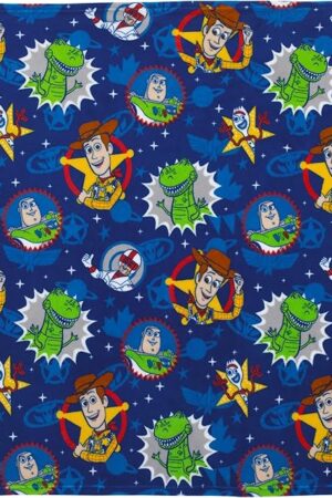 Disney Toy Story 4 - Blue, Green, Yellow and Red Super Soft Plush Toddler Blanket