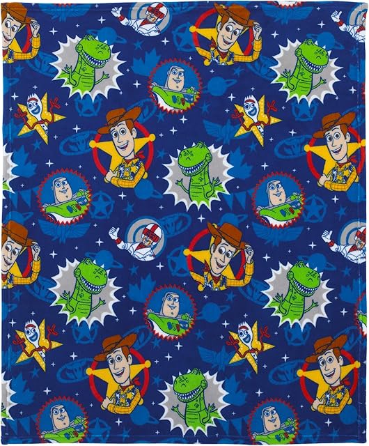 Disney Toy Story 4 - Blue, Green, Yellow and Red Super Soft Plush Toddler Blanket