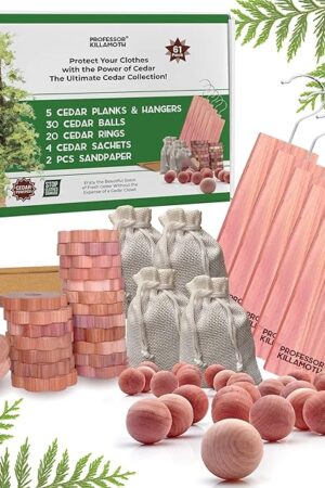 61 Pack Cedar Blocks, Sachets, Rings, Balls - Stop Clothes Damage - The Ultimate Cedar Collection to Protect Your Clothes