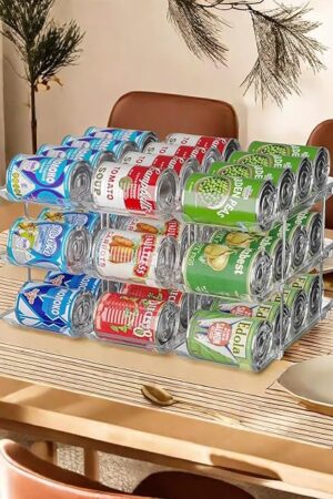 Can Organizer for Pantry Free combination Can Dispenser,Clear 3 Tier Storage Rack for 36 Cans Suitable for Cabinet Pantry Fridge Countertop (3 * 3)