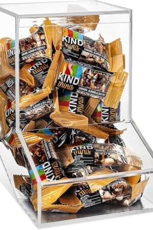 Acrylic Candy Dish & Treat Organizer Dispenser - Rectangular Non-Porous Acrylic - Dual Lids for Fresh Bulk Treats & Cereal Countertop Display