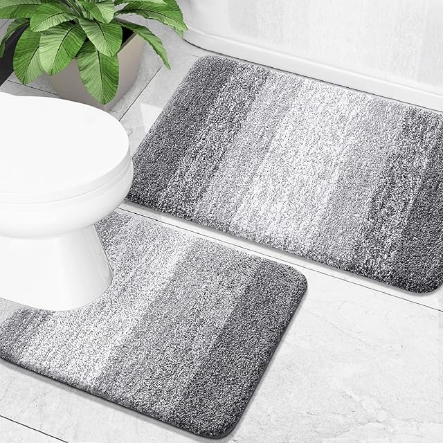 OLANLY Bathroom Rug Set Bath Mats U-Shaped Contour Toilet Rug Non-Slip Machine Wash Dry