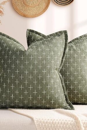 ZWJD Pillow Covers 18x18 Set of 2 Soft Polyester Textured Pillow Covers with Stylish Flange Edge Cozy Farmhouse Throw Pillows for Couch Bed Sofa Living Room