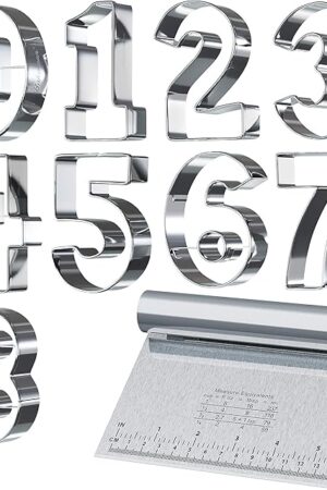 Bakerpan Stainless Steel Number Cookie Cutter Shapes, Set of 9 Large 3.5 Inch Numbers with Bonus Dough Cutter
