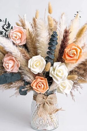 Dried Flower Bouquet | Pampas Grass Decor | Floral Arrangements for Home & Wedding | Boho, Rustic, and Modern Decorations (Without vase)