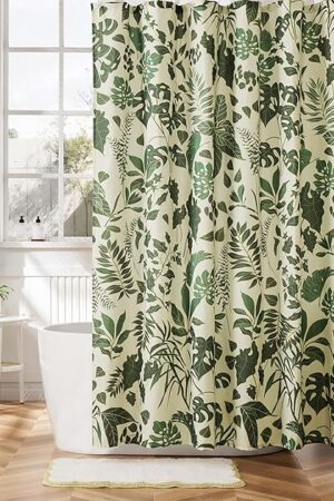 Boho Shower Curtain Green Cute Floral Shower Curtains for Bathroom Allover Jungle Tropical Leaves Plant Shower Curtain Waterproof Polyester Fabric 72x72 Inch