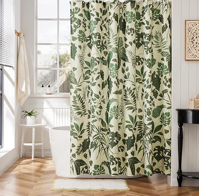 Boho Shower Curtain Green Cute Floral Shower Curtains for Bathroom Allover Jungle Tropical Leaves Plant Shower Curtain Waterproof Polyester Fabric 72x72 Inch