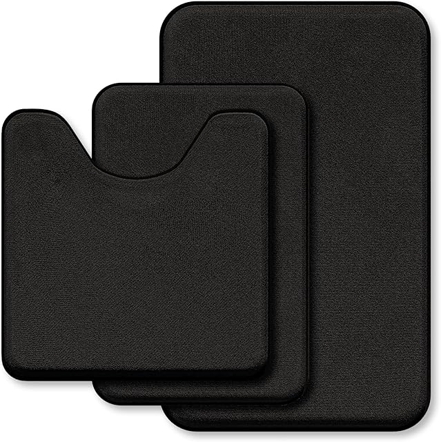 Black Bathroom Rug Set Memory Foam Bath Mats 3 Piece with Toilet Mats, Soft & Supportive, Shock Absorbing, Water Absorbent, Non-Slip Bath Rugs, Machine Washable, Area Rug, Home Decor Accessories