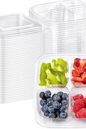 30 Pcs Bento Snack Containers, 4 Compartment Disposable Meal Prep Lunch Box with Lids Plastic Food Storage Containers for Office Work Travel