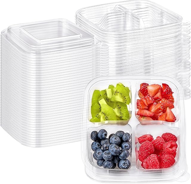 30 Pcs Bento Snack Containers, 4 Compartment Disposable Meal Prep Lunch Box with Lids Plastic Food Storage Containers for Office Work Travel