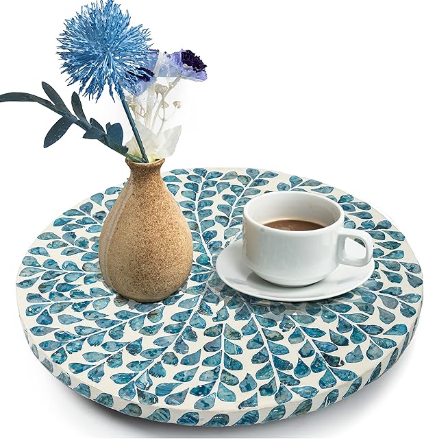 CLAYNIX Lazy Susan for Countertop - Lazy Susan for Table, Mother of Pearl Turntable Organizer, Wood Round Spinning Tray Rotating for Kitchen, Cabinet, Counter Spice Pantry.12.5 Inch