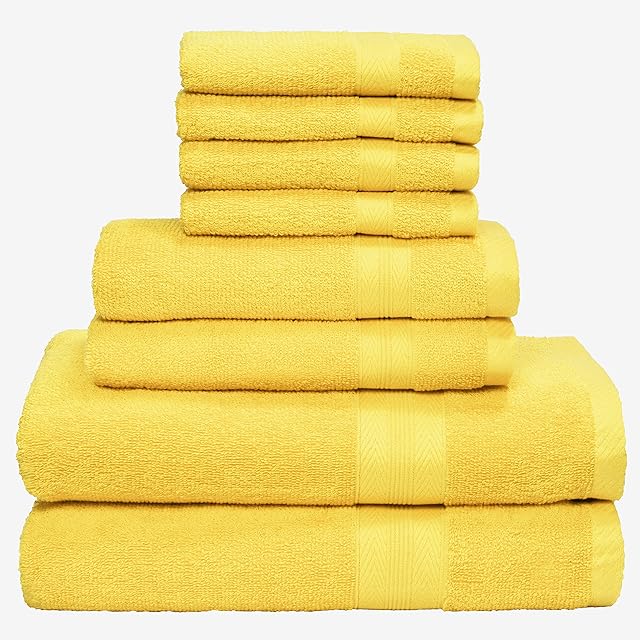 BOUTIQUO 8 Piece Towel Set 100% Ring Spun Cotton 2 Bath Towels 27X54 2 Hand Towels 16X28 4 Washcloths 13X13