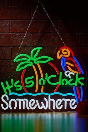 ZODZ Its 5 00 O'clock Some Where Parrot Neon Sign for Wall Décor Dimmable Palm Tree Sun LED Man Cave Bar Beer Garage Neon Light USB Powered Art Signs