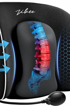 ZIKEE Lumbar Support Pillow for Office Chair and Car Seat with Aribag Design, Adjustable Back Support Lumbar Pillow with Memory Foam for Lower Back Pain Relief & Improved Posture, Dual-Strap Design