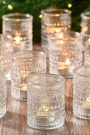 24 Pack Clear Glass Votive Candle Holders, Vintage Candle Holder for Floating Candle, Tealight Candle Holder for Table Centerpieces Home Bridal Shower Birthday Christmas Wedding Party Table Decoration