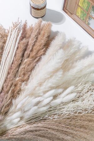 96PCS Natural Dried Pampas Grass Boho Home Decor Bouquet Phragmites Dried Flowers Bouquet for Wedding Floral Arrangements Home Decorations (96PCS)
