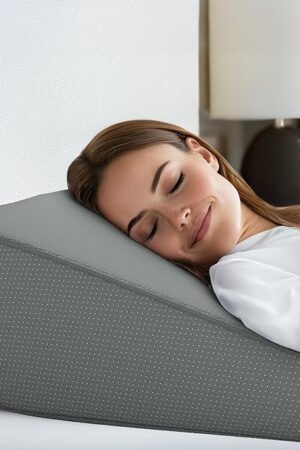Bed Wedge Pillow | Unique Curved Design for Multi Position Use | Memory Foam Wedge Pillow for Sleeping | Works for Back Support, Leg, Knee | Includes Cover Plus Extra Sheet (Dark Grey)