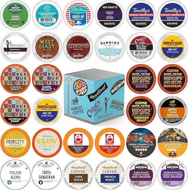 Custom Variety Pack Coffee Pod Variety Pack, Dark Roast and Bold Flavors, Single Serve Cups for Keurig K-Cup Machines - Robust Assortment with No Duplicates, 30 Count - Great Coffee Gift