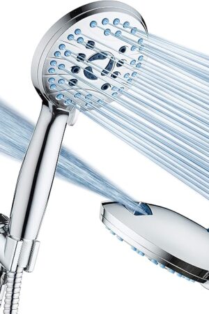 AquaCare High Pressure 8-mode Handheld Shower Head - Anti-clog Nozzles, Built-in Power Wash to Clean Tub, Tile & Pets, Extra Long 6 ft. Stainless Steel Hose, Wall & Overhead Brackets