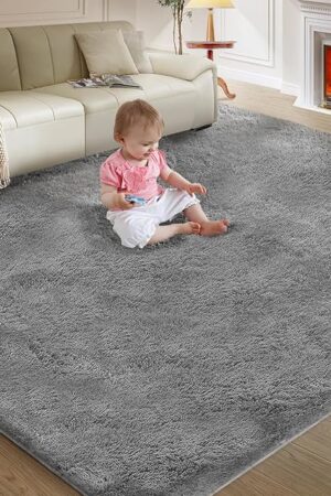 5X8 Ultra Soft Rug for Living Room, 5X8 Fluffy Shag Area Rug for Bedroom, Modern Shaggy Carpets Fuzzy Rug for Teens Dorm Nursery Home Decor Aesthetic, Upgrade Anti-Skid Durable, Grey