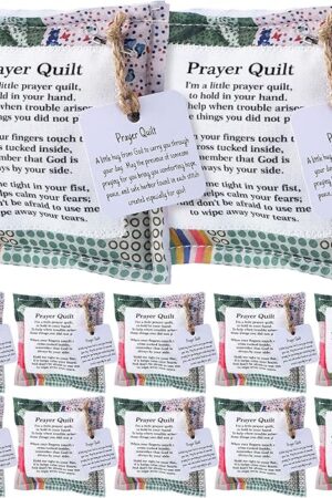 12 Pcs Mini Prayer Quilt with Cross Inside, Bulk Vintage Scripture Prayer Quilt Squares Christian Gifts for Women Father's Day Pastor Appreciation Sympathy Gifts(Classic)