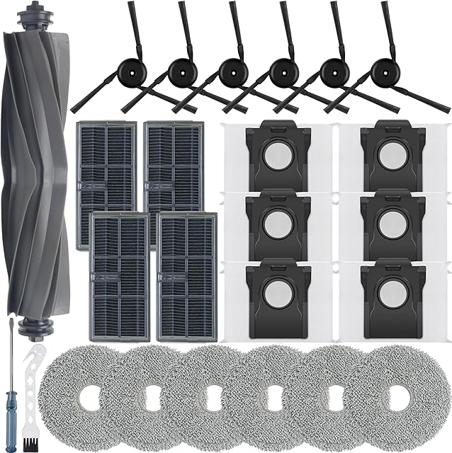 23Pcs Replacement Parts for Dreame X40 Ultra/L40 Ultra/MOVA P10 Pro Ultra Vacuum Cleaner Accessories Kit,1 Main Brush 6 Mop Pads 4 Hepa Filters 6 Side Brush 6 Vacuum Bags