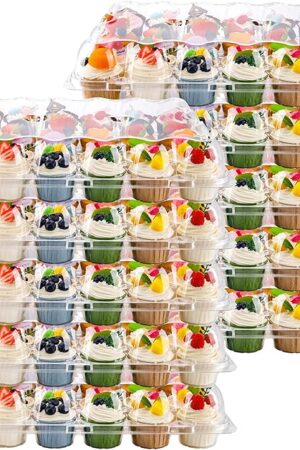 24 Count Cupcake Containers 10 Pack Cupcake Holders with Detachable Tall Dome Lids Clear Plastic Stackable Cupcake Boxes for 240 Cupcakes, BPA Free, Standard Size