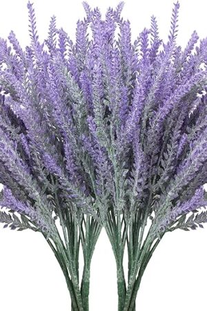 10 Bundles Fake Flowers Artificial Lavender Faux Plastic Plants Purple Flowers for Home Decor Wedding Kitchen Garden Patio Porch Window Box Office Table Centerpieces Indoor Outdoor Decorations