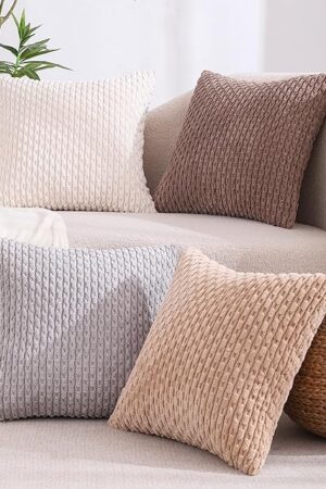 VAKADO Couch Throw Pillow Covers 18x18 Set of 4 Decorative Neutral Corduroy Boho Rustic Farmhouse Cushion Case Square for Home Decor Sofa Living Room Bed