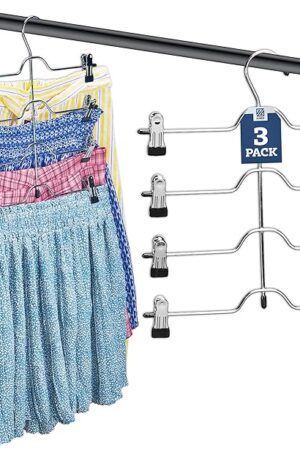 Zober 4-Tier Skirt, Pants Hangers with Clips - Metal, Non-Slip Space Saving, Adjustable Clips & Swivel Hooks for Women (3-Pack)