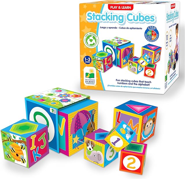 The Learning Journey International LLC Play & Learn - Stacking Cubes - STEM Toddler Toys & Gifts for Boys & Girls Ages 12 Months and Up - Mind Building Developmental Learning Toy, Multi (100257)