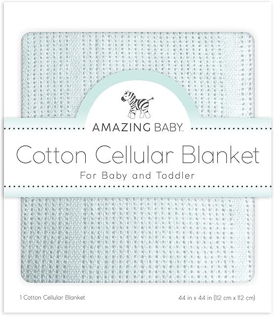 Amazing Baby Cellular Blanket Premium Cotton Knit 44 x 44 inches Soft Blue