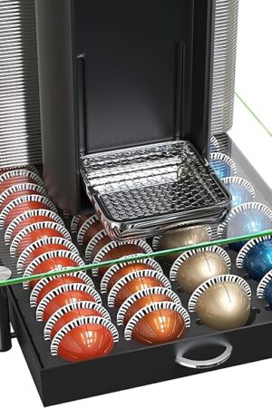 DecoBrothers Crystal Tempered Glass Vertuo Pod Holder Drawer, 24 Large or 48 Small Nespresso Capsule Organizer