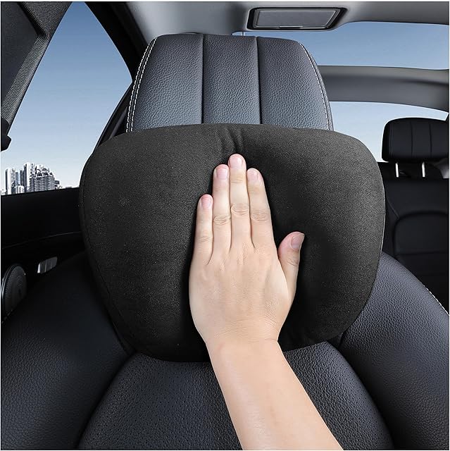 car headrest Pillow, car Neck Pillow for Driving, 11.8x7.5 inches Head Rest Pillow for car,Fits Most car Models, Suede Fabric with Polyester Fiber Filling(Black 1PC)