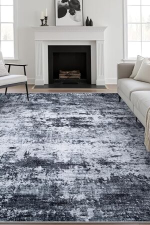 5x7 Area Rug Living Room Rug: Washable Modern Abstract Soft Thin Rug Indoor Floor No Slip Stain Resistant Carpet for Bedroom Dining Room Farmhouse Nursery Home Office - Black