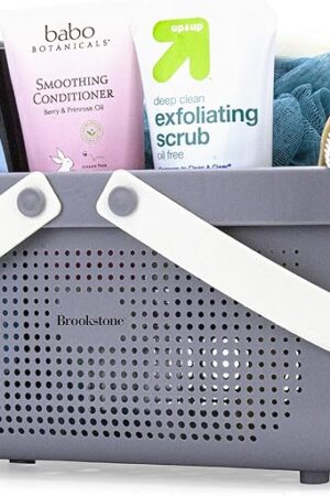 Brookstone BKH1633 Large Plastic Shower Caddy, Gray