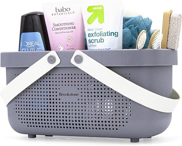 Brookstone BKH1633 Large Plastic Shower Caddy, Gray