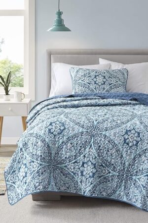 Comfort Spaces Gloria Damask Reversible Quilt Set Vermicelli Stitching Design