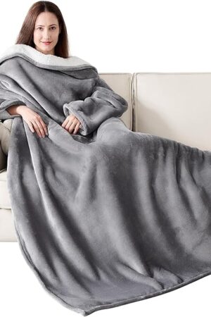 Wearable Blanket Throw Blanket Grey