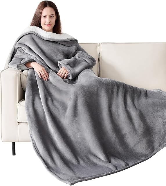 Wearable Blanket Throw Blanket Grey